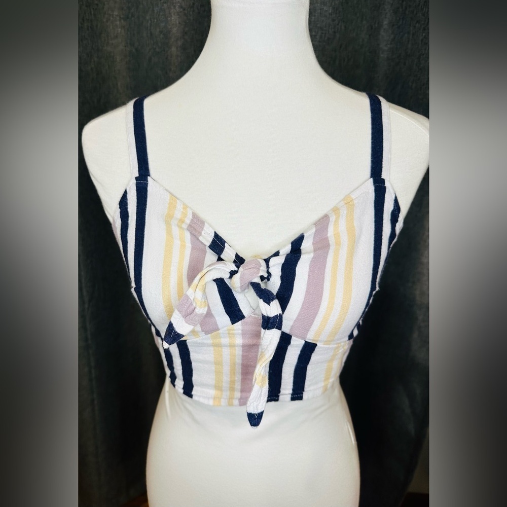 Hollister Striped Tie Front Crop Top Women’s Size Small – Smocked Back